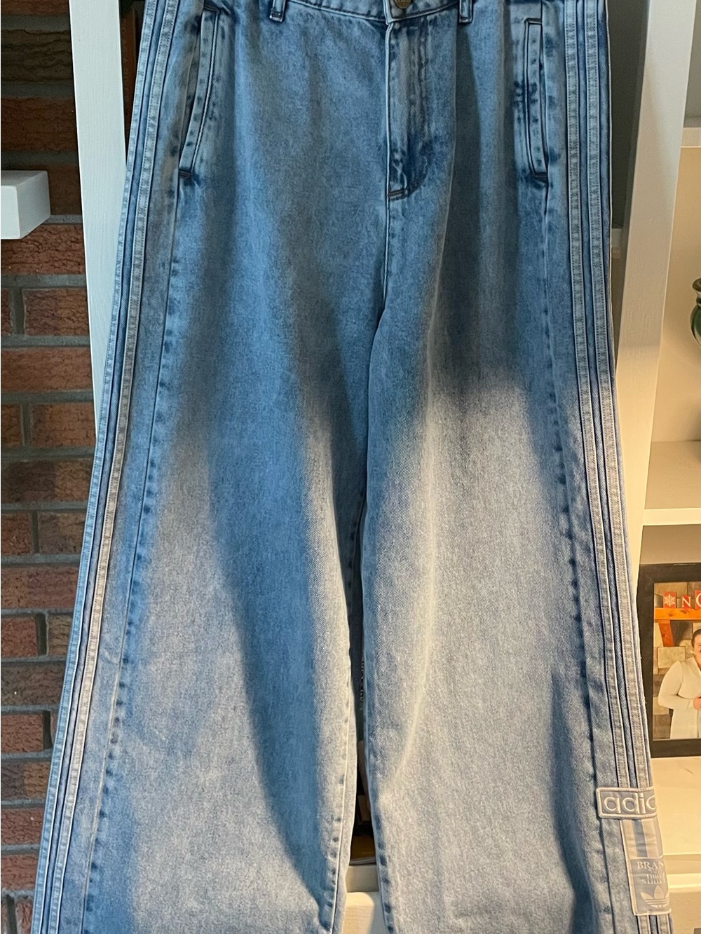 ADIDAS Washed Blue Wide-Leg Jeans with 3 Stripes - Picture 10 of 11